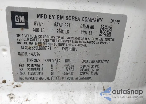 2020 Buick Encore Awd Preferred z USA, uszkodzony, nr VIN KL4CJESB9LB026721